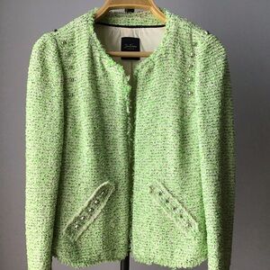 Zara lime green/white/black tweed blazer size Large